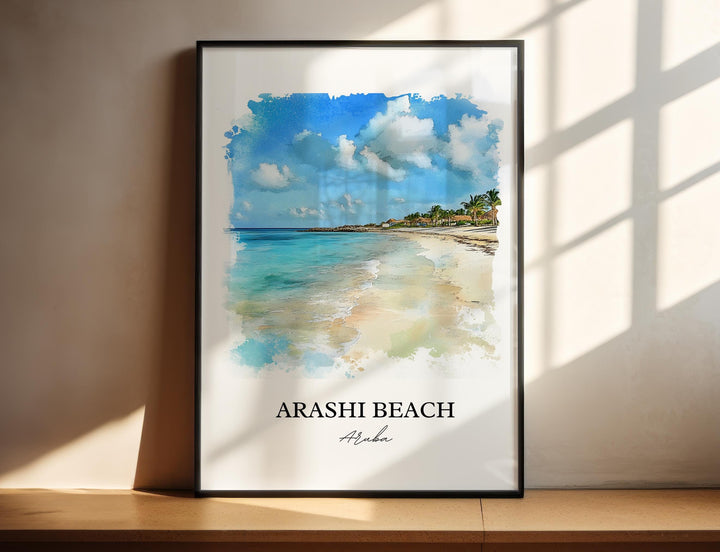 Arashi Beach Wall Art, Noord Aruba Print, Aruba Watercolor Art, Arashi Beach Gift, Travel Print, Travel Poster, Housewarming Gift