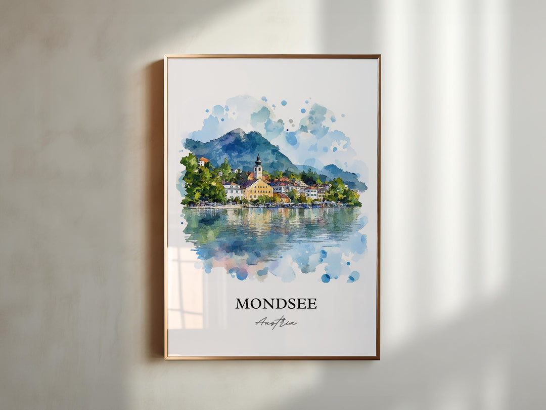Mondsee Wall Art, Vöcklabruck District Print, Austria Watercolor Art, Mondsee Austria Gift, Travel Print, Travel Poster, Housewarming Gift