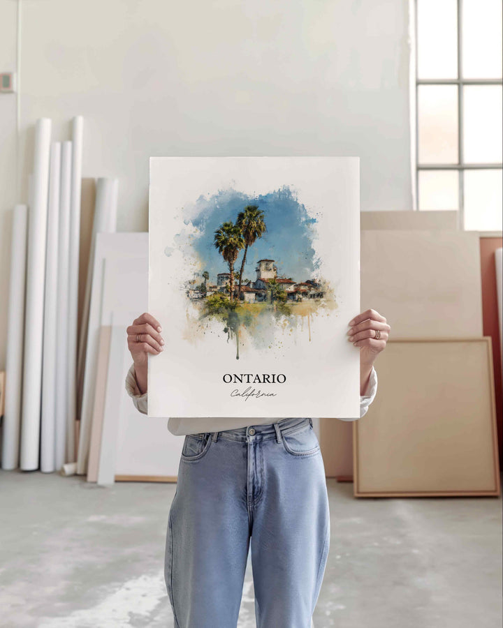 Ontario California Wall Art, Ontario CA Print, Los Angeles Watercolor Art, Los Angeles Gift, Travel Print, Travel Poster, Housewarming Gift