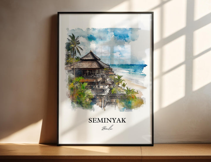 Seminyak Wall Art, Seminyak Beach Print, Bali Watercolor Art, Seminyak Bali Gift, Travel Print, Travel Poster, Housewarming Gift