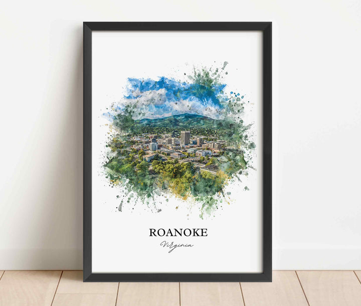 Roanoke VA Wall Art, Roanoke Print, Roanoke Watercolor Art, Roanoke Virginia Gift, Travel Print, Travel Poster, Housewarming Gift