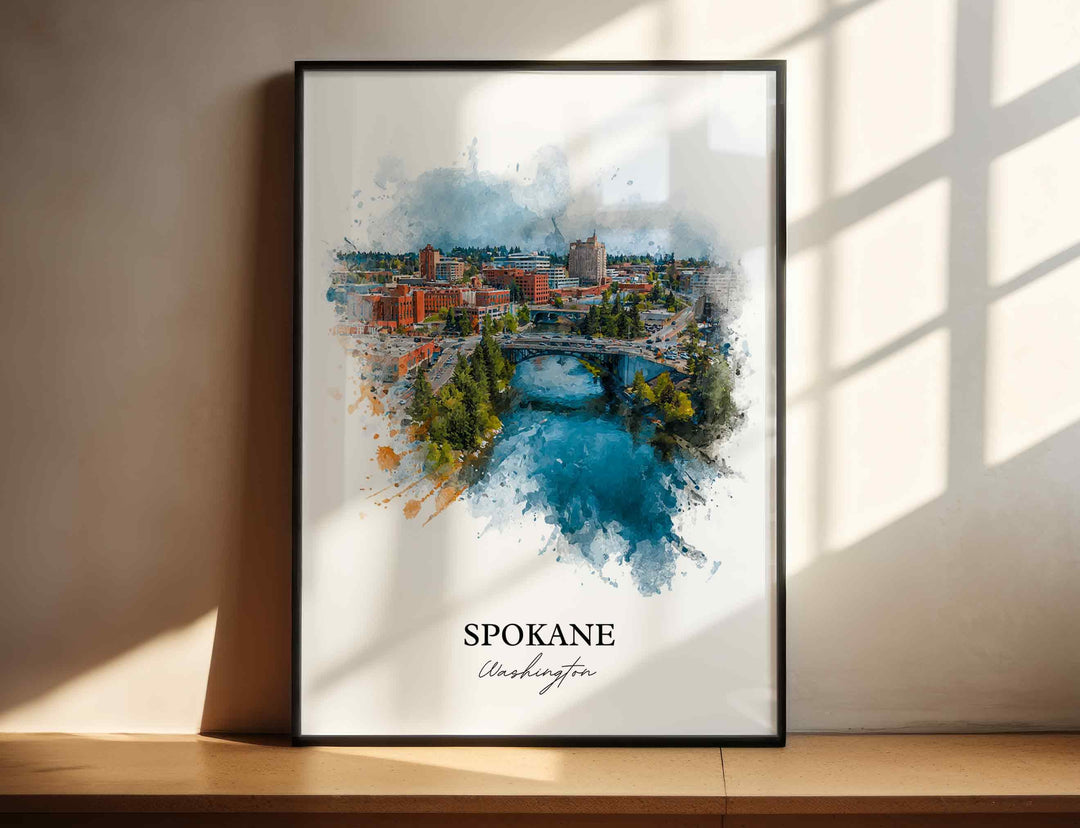 Spokane WA Wall Art, Spokane Print, Spokane Washington Watercolor Art, Washington State Gift, Travel Print, Travel Poster, Housewarming Gift