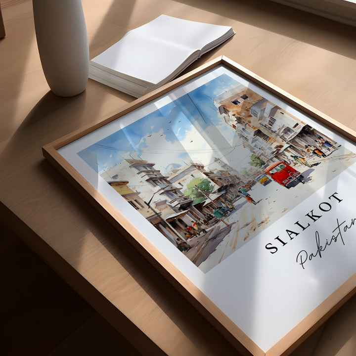 Sialkot traditional travel art - Pakistan, Sialkot poster print, Wedding gift, Birthday present, Custom Text, Perfect Gift