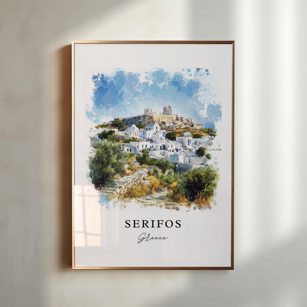 Serifos Greece Wall Art, Serifos Print, Cyclades Greece Watercolor Art, Milos Gift,