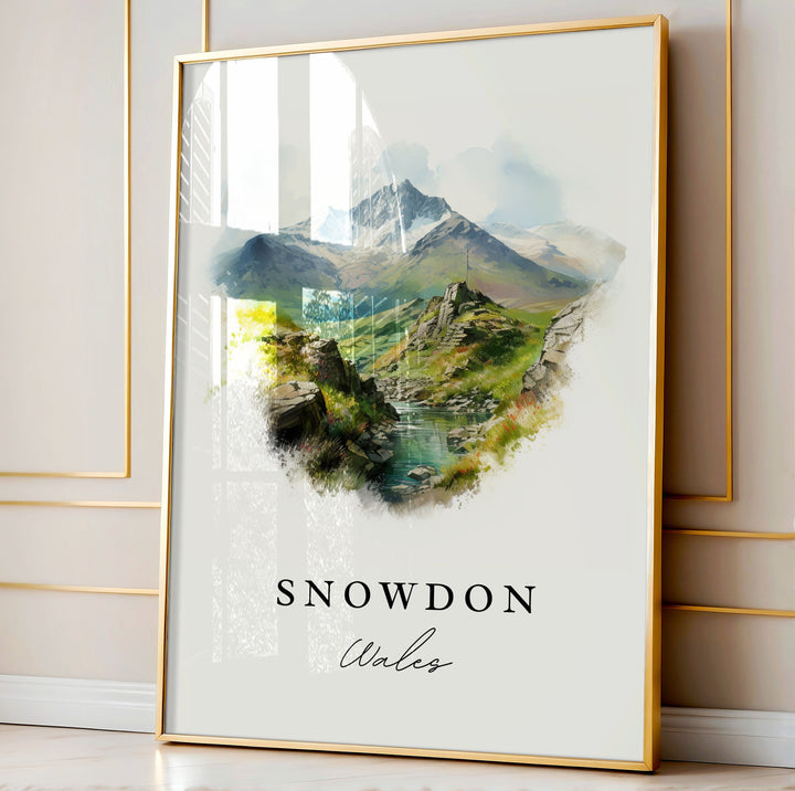 Snowdon traditional travel art - Wales, Snowdon poster print, Wedding gift, Birthday present, Custom Text, Perfect Gift