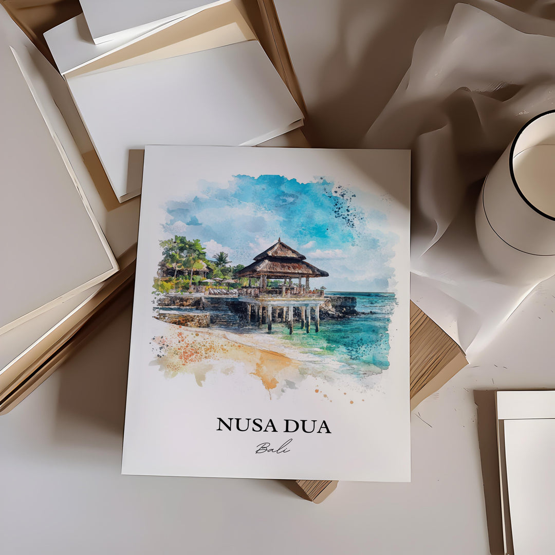 Nusa Dua Wall Art, Bali Beach Print, Bali Watercolor Art, Nusa Dua Bali Gift, Travel Print, Travel Poster, Housewarming Gift