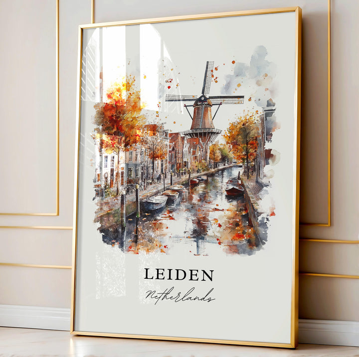 Leiden Netherlands Wall Art, Leiden Print, South Holland Watercolor Art, Leiden Gift, Travel Poster, Housewarming Gift
