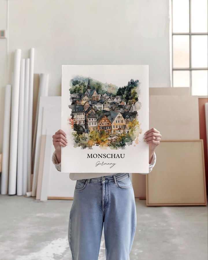 Monschau Wall Art, Eifel Region Print, Germany Watercolor Art, Monschau Germany Gift, Travel Print, Travel Poster, Housewarming Gift