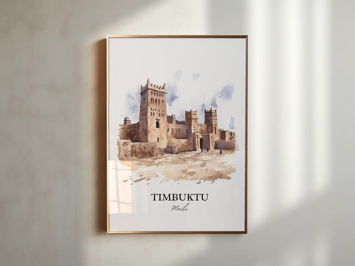 Timbuktu Wall Art, Mali Africa Print, Mali Watercolor Art, Timbuktu Mali Gift, Travel Print, Travel Poster, Housewarming Gift