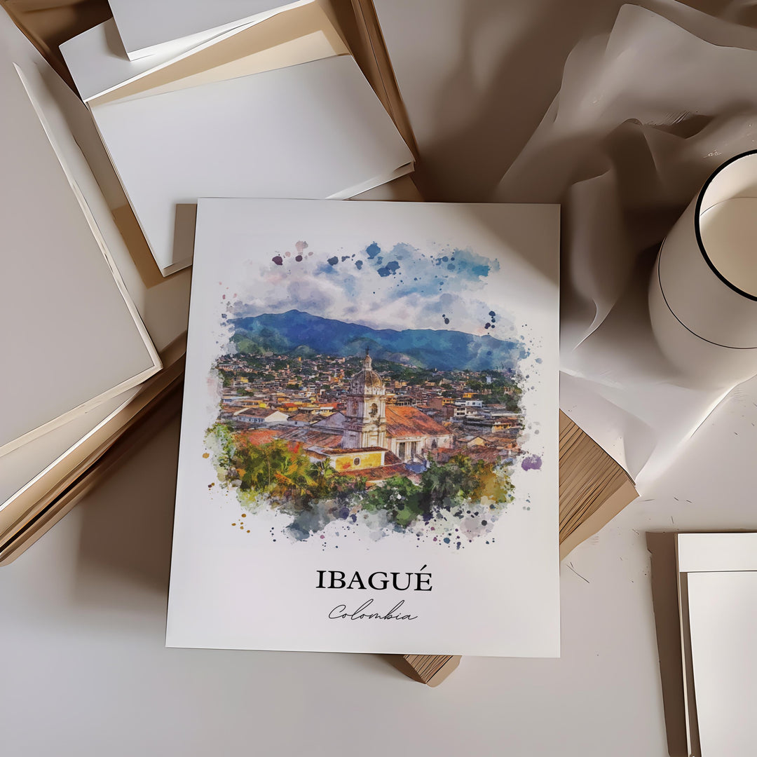Ibagué Wall Art, Colombia Print, Colombia Watercolor Art, Ibagué Colombia Gift, Travel Print, Travel Poster, Housewarming Gift