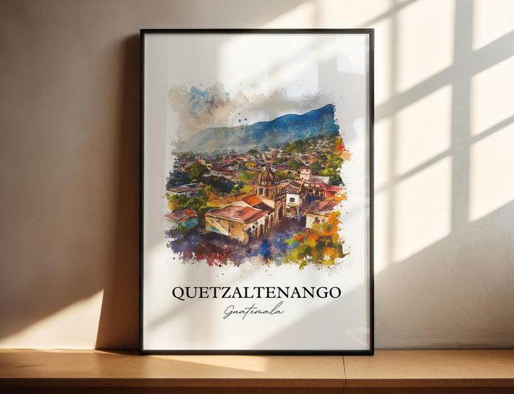Quetzaltenango Wall Art, Guatemala Print, Guatemala Watercolor Art, Quetzaltenango Gift, Travel Print, Travel Poster, Housewarming Gift