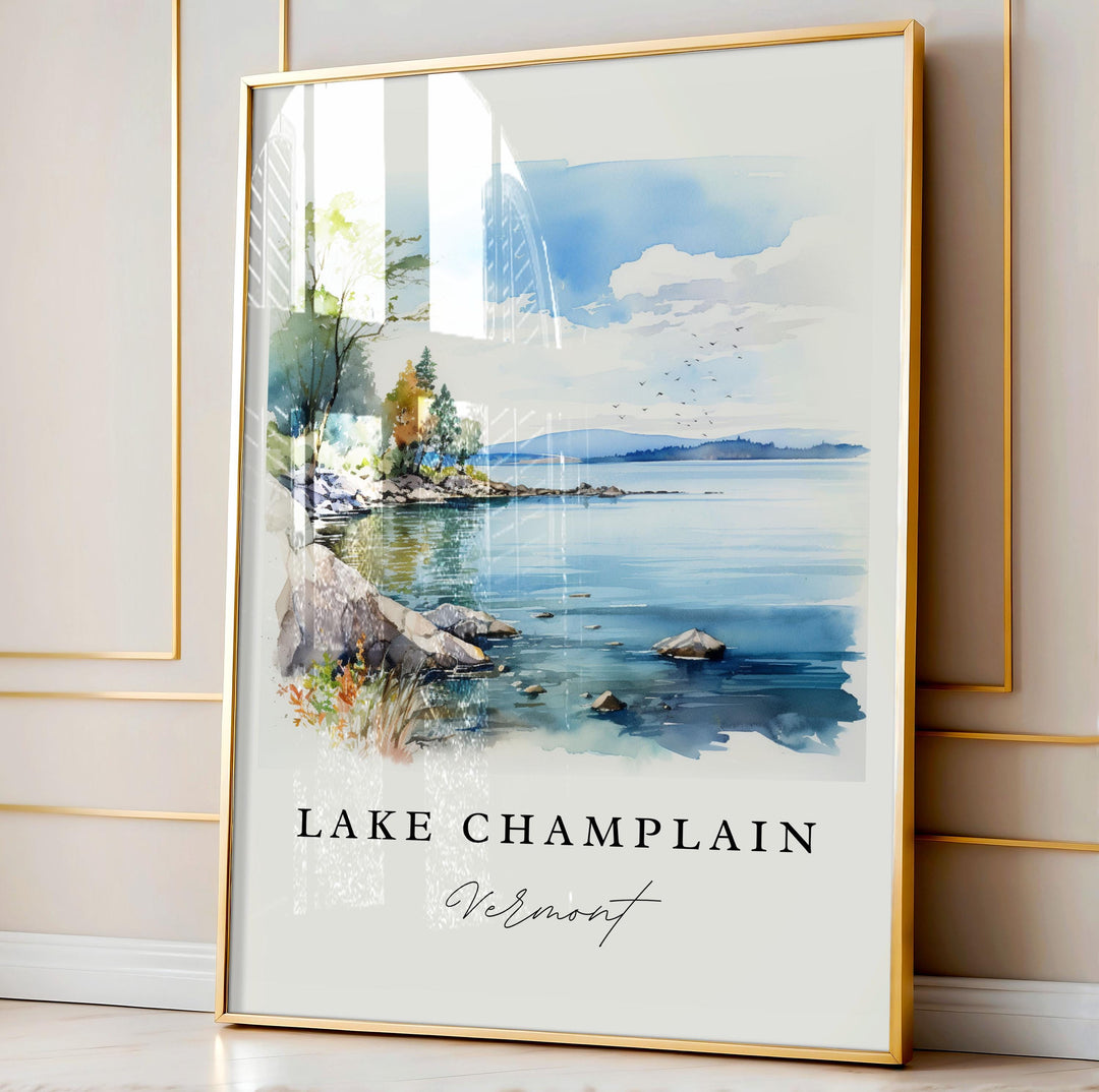 Lake Champlain VT wall art - Vermont, Lake Champlain poster, Burlington VT Wedding gift, Birthday present, Custom Text, Personalised Gift