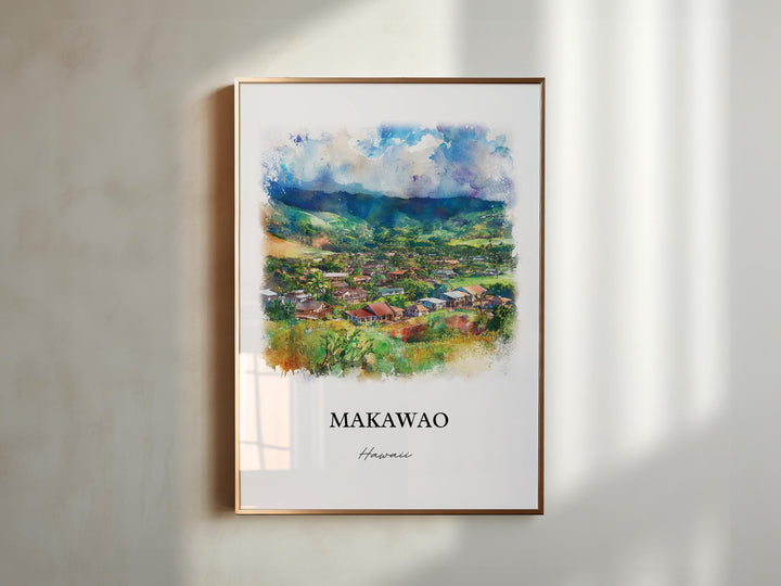 Makawao HI Wall Art, Maui Print, Maui Hawaii Watercolor Art, Makawao Gift, Travel Print, Travel Poster, Housewarming Gift