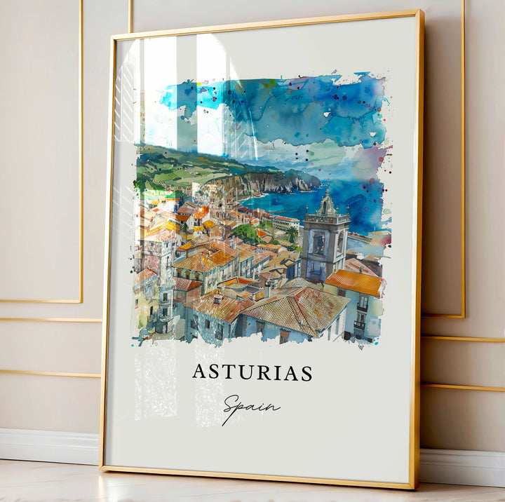 Asturias Spain Wall Art, Asturias Spain Print, Asturias Watercolor Art, Green Spain Gift, Travel Poster, Housewarming Gift