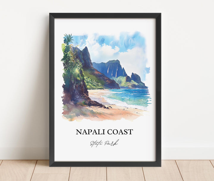 Napali Coast Wall Art, Kauai HI Print, Kauai Watercolor Art, Napali Coast State Park Gift, Travel Print, Travel Poster, Housewarming Gift