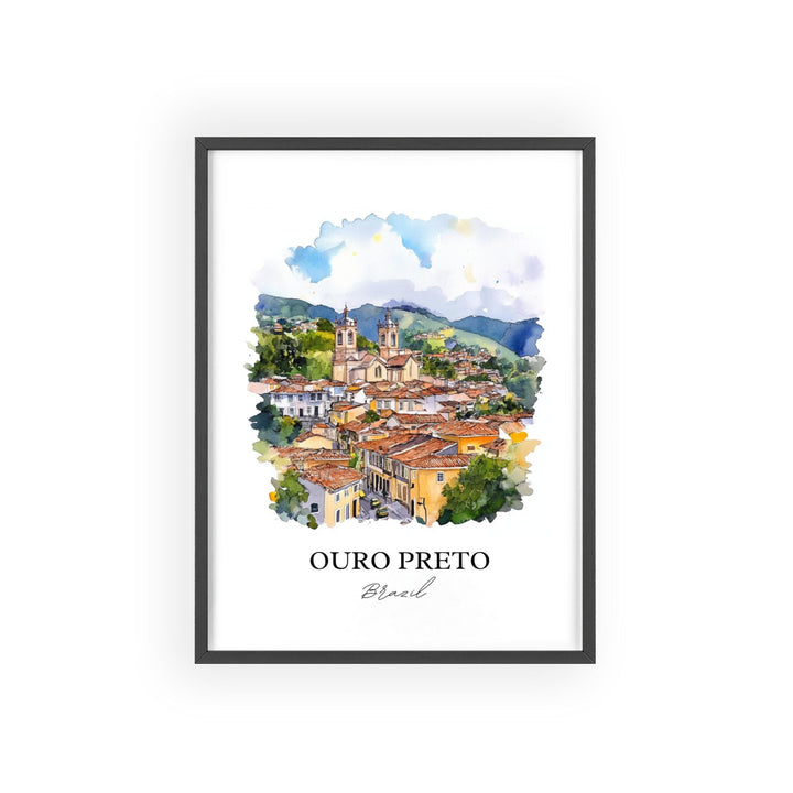 Ouro Preto Wall Art, Minas Gerais Print, Brazil Watercolor Art, Ouro Preto Gift, Travel Print, Travel Poster, Housewarming Gift