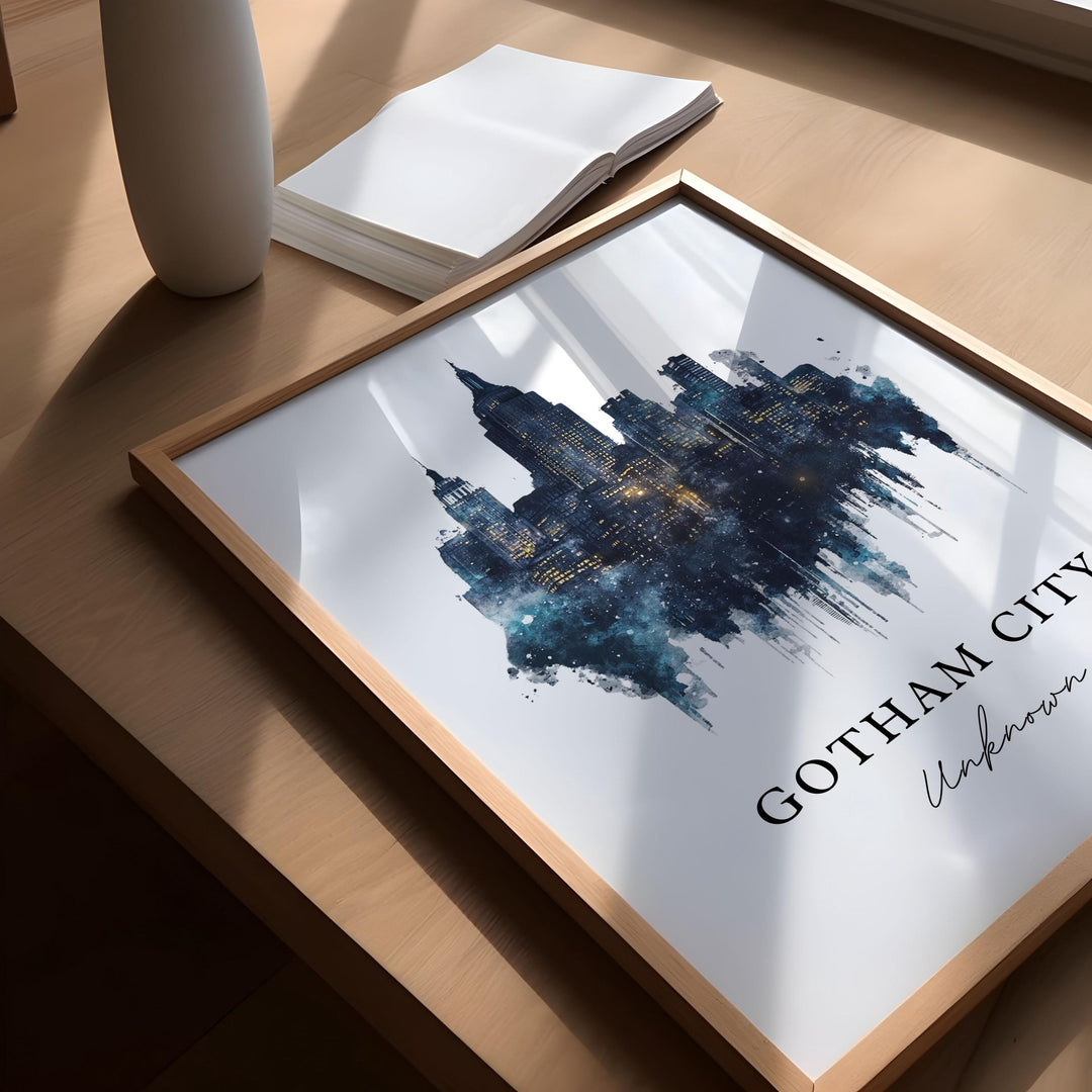 Gotham City Travel Print, Gotham City Poster Wall Art, New York-Inspired Fictional Decor, Gotham City Wall Art