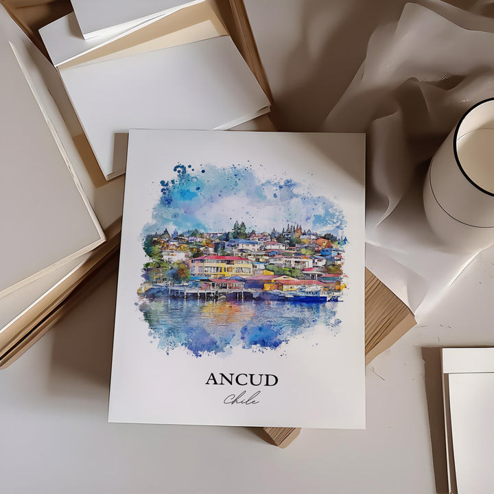 Ancud Chile Wall Art, Chiloé Island Print, Chile Watercolor Art, Ancud Chile Gift, Travel Print, Travel Poster, Housewarming Gift