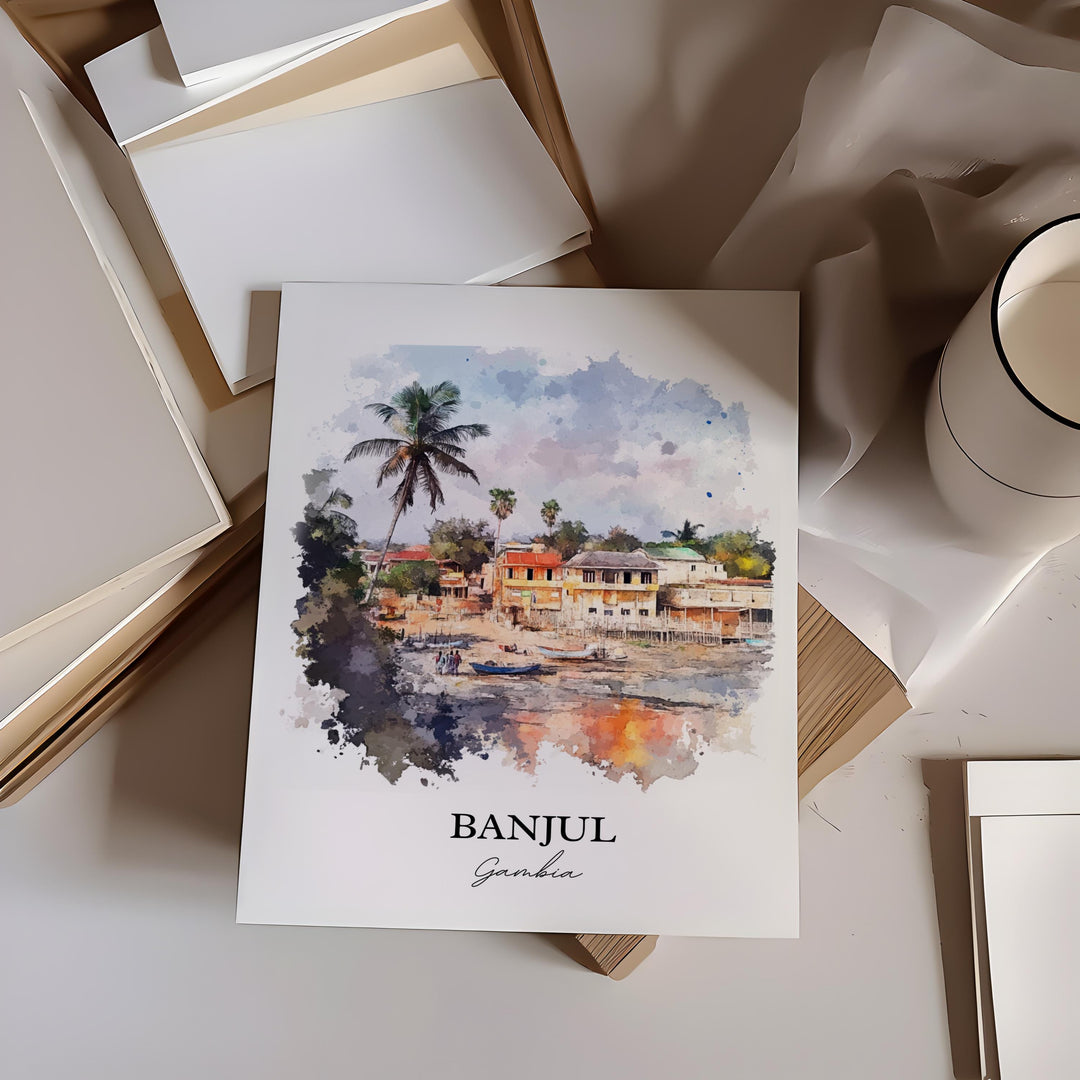 Banjul Wall Art, Banjul Print, Gambia Watercolor Art, Banjul Gambia Gift, African Travel Print, Travel Poster, Housewarming Gift
