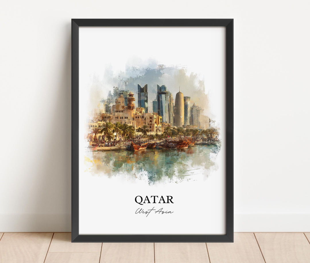 Qatar Wall Art, Qatar Print, Qatar Watercolor Art, Qatar Country Gift, Travel Print, Travel Poster, Housewarming Gift