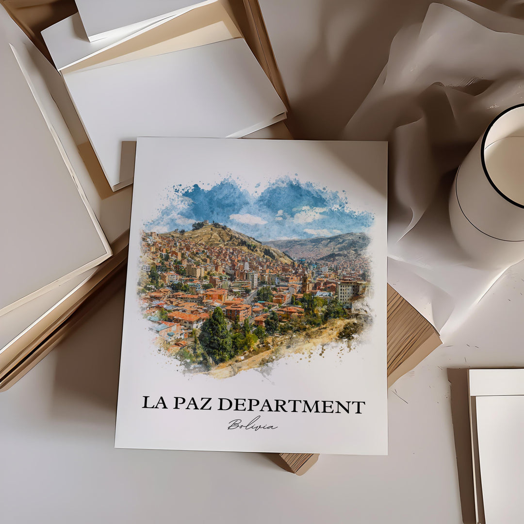 La Paz Wall Art, La Paz Print, Bolivia Watercolor Art, Bolivia Gift, Bolivia Travel Print, Travel Poster, Housewarming Gift