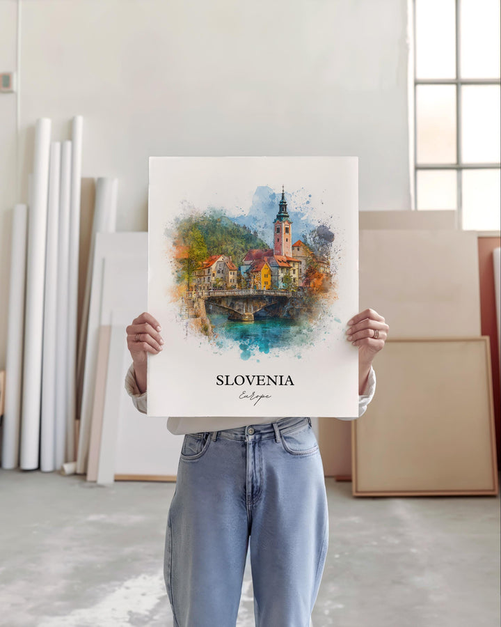 Slovenia Wall Art, Slovenia Print, Slovenia Watercolor Art, Slovenian Gift, Travel Print, Travel Poster, Housewarming Gift