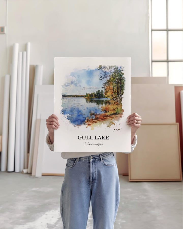 Gull Lake MN Wall Art, Cass County Print, Minnesota Watercolor Art, Gull Lake MN Gift, Travel Print, Travel Poster, Housewarming Gift