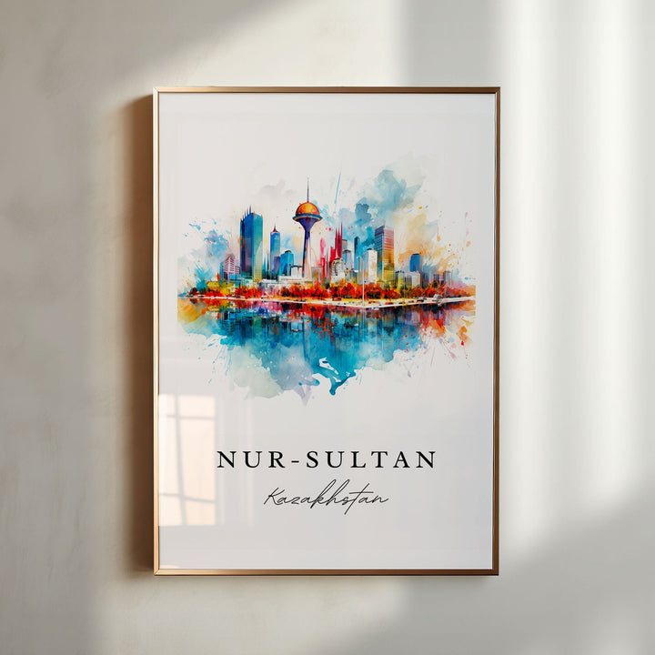 Nur-Saltan (Astana) traditional travel art - Kazakhstan, Nur-Saltan print, Wedding gift, Birthday present, Custom Text, Perfect Gift