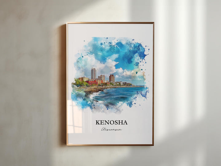 Kenosha WI Wall Art, Lake Michigan Print, Wisconsin Watercolor Art, Kenosha Wisconsin Gift, Travel Print, Travel Poster, Housewarming Gift