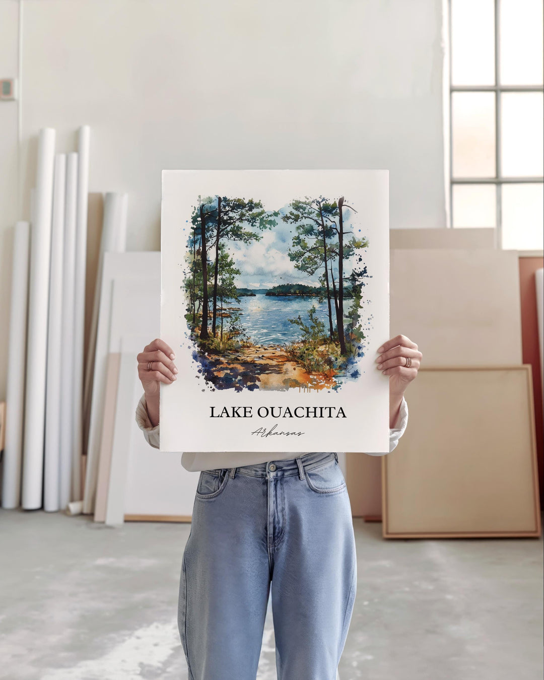 Lake Ouachita Wall Art, Ouachita Forest Print, Arkansas Watercolor Art, Lake Ouachita Gift, Travel Print, Travel Poster, Housewarming Gift