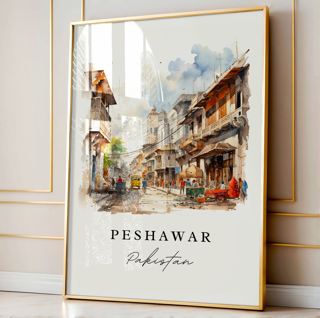 Peshawar traditional travel art - Pakistan, Peshawar poster print, Wedding gift, Birthday present, Custom Text, Perfect Gift