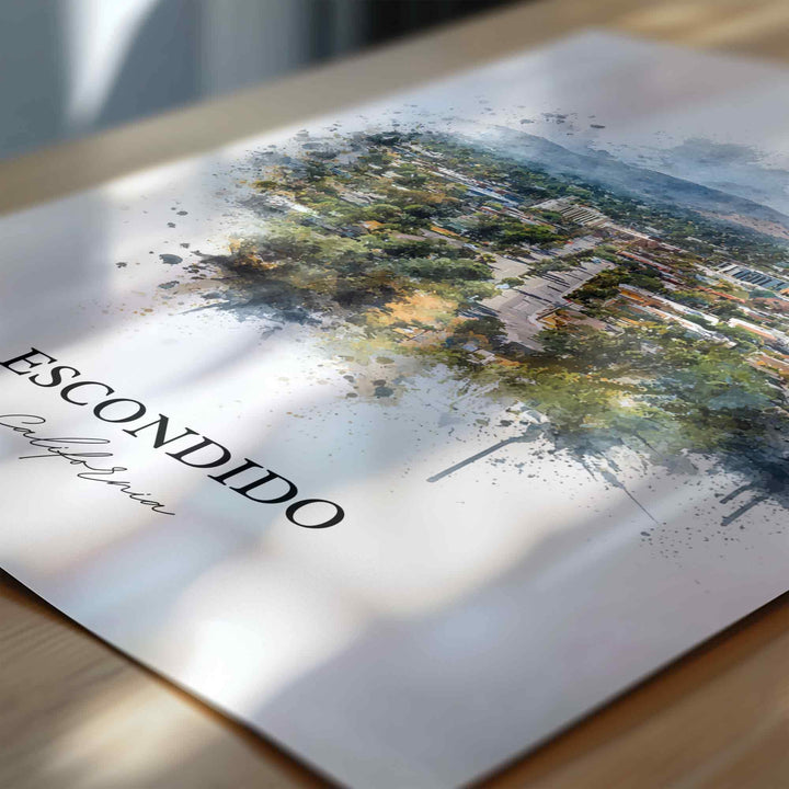 Escondido CA Wall Art, Escondido Print, Escondido Watercolor Art, Escondido California Gift, Travel Print, Travel Poster, Housewarming Gift