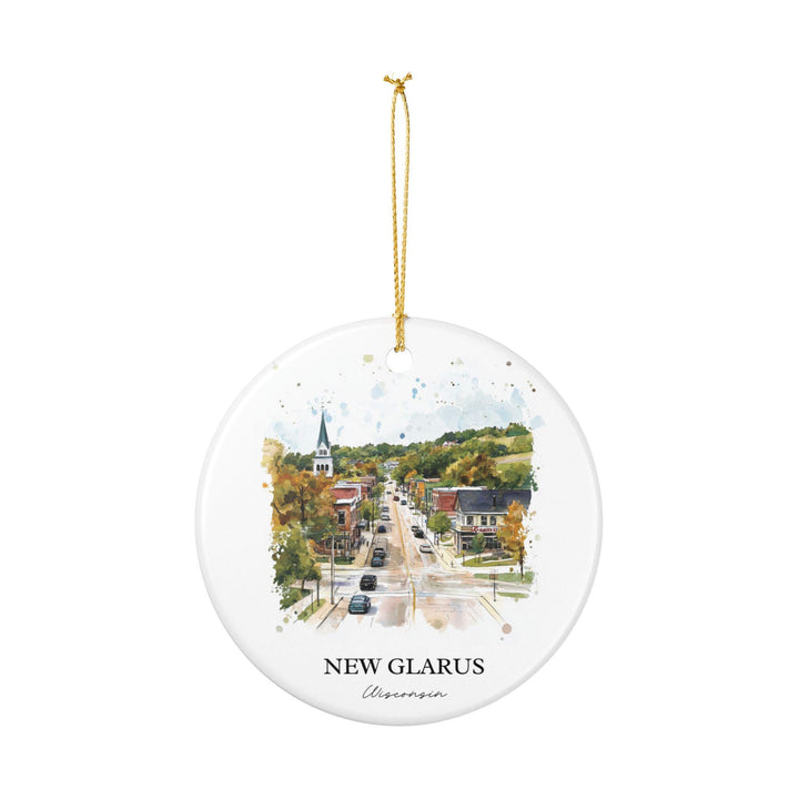 New Glarus WI Ornament: Unique New Glarus Souvenir, New Glarus Wisconsin Xmas Decor, and Authentic Wisconsin Gift