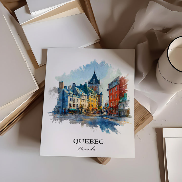 Quebec Wall Art, Quebec Print, Quebec Watercolor Art, Quebec Canada Gift, Canada Travel Print, Travel Poster, Housewarming Gift