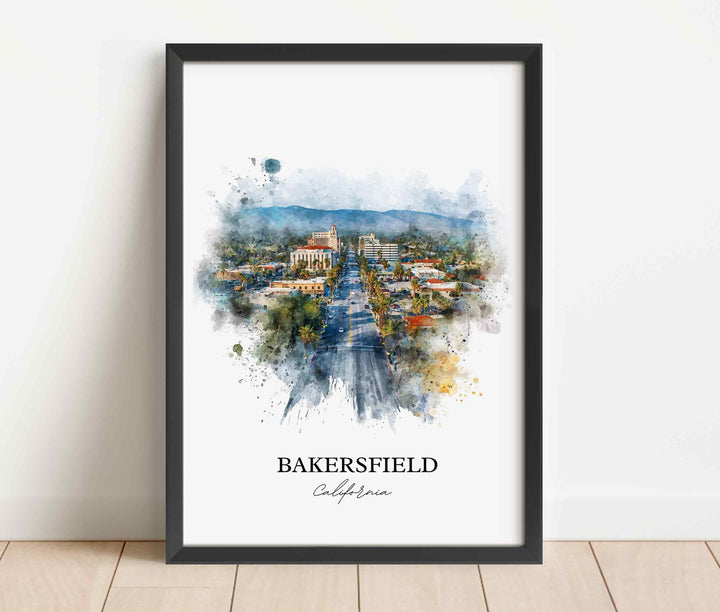 Bakersfield, California Wall Art, Bakersfield Print, Bakersfield Watercolor Art, Bakersfield Gift, Travel Print, Travel Poster, Housewarming Gift