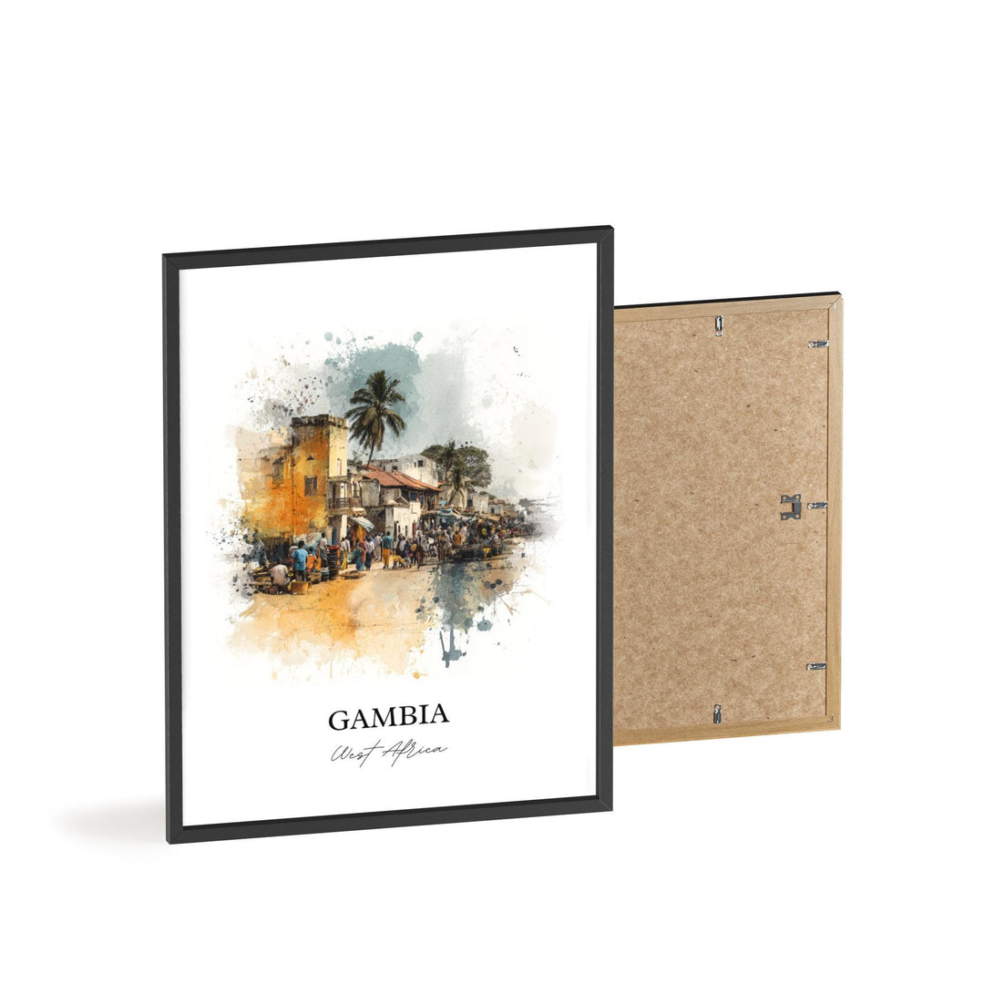 Gambia Wall Art, West Africa Print, Gambia Watercolor Art, Gambia Gift, Travel Print, Travel Poster, Housewarming Gift