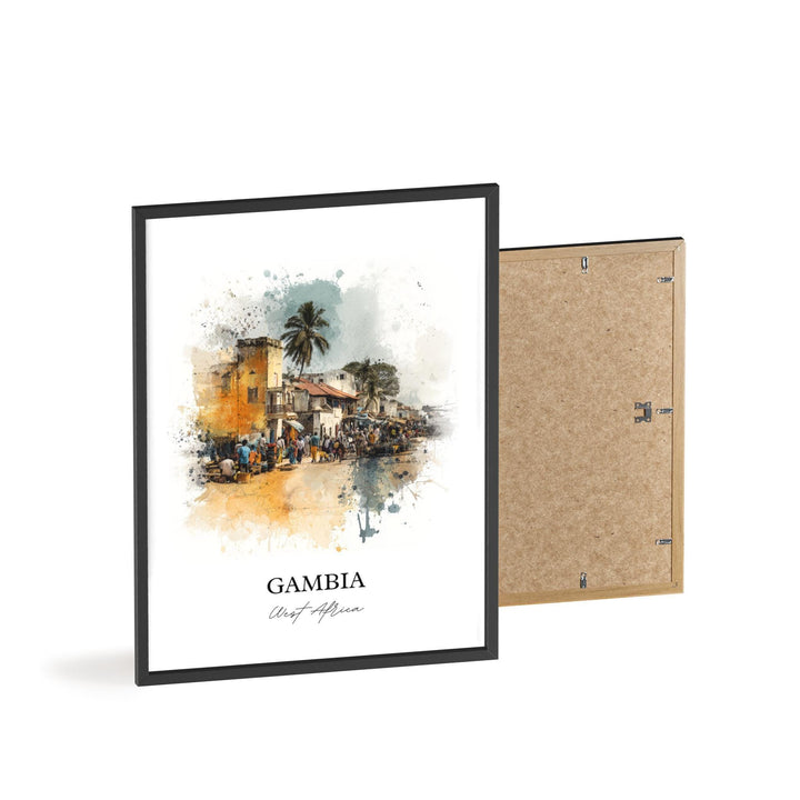 Gambia Wall Art, West Africa Print, Gambia Watercolor Art, Gambia Gift, Travel Print, Travel Poster, Housewarming Gift