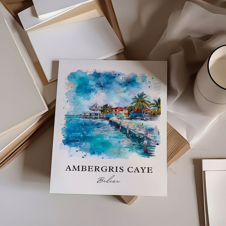 Ambergris Caye Art, Ambergris Belize Print, Ambergris Caye Watercolor, Belize Gift, Travel Poster, Housewarming Gift