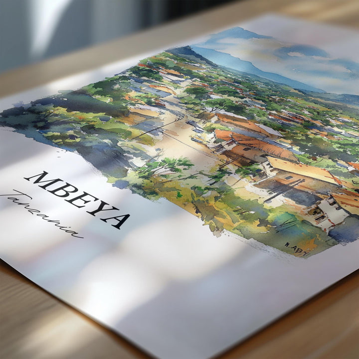 Mbeya Wall Art, Tanzania Print, Tanzania Watercolor Art, Mbeya Tanzania Gift, Travel Print, Travel Poster, Housewarming Gift