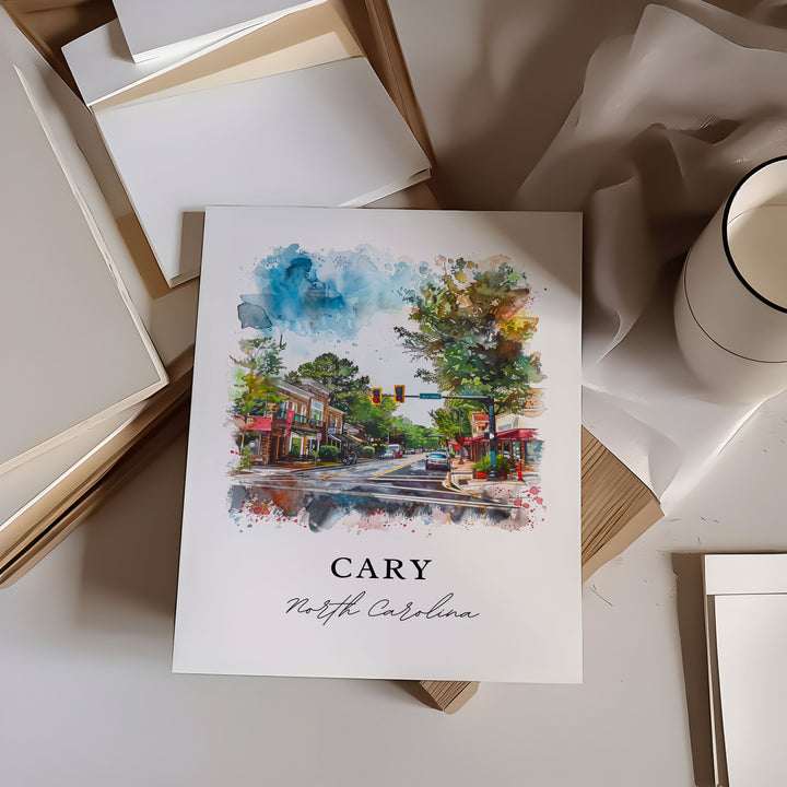 Cary, North Carolina, USA – Watercolor Art Print