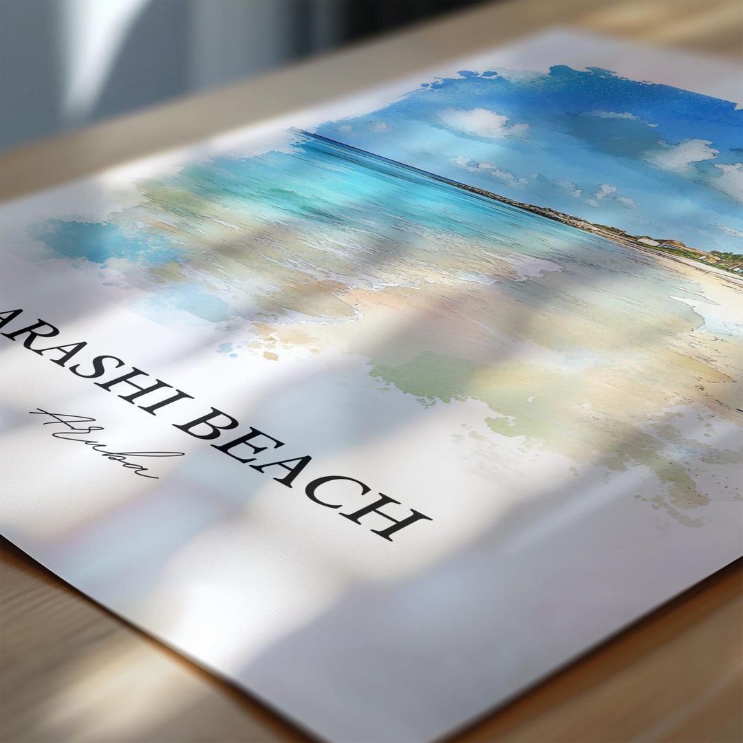 Arashi Beach Wall Art, Noord Aruba Print, Aruba Watercolor Art, Arashi Beach Gift, Travel Print, Travel Poster, Housewarming Gift
