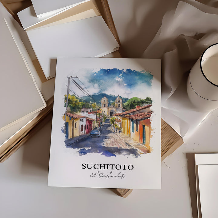 Suchitoto Wall Art, Cuscatlán Print, El Salvador Watercolor Art, Suchitoto Gift, Travel Print, Travel Poster, Housewarming Gift