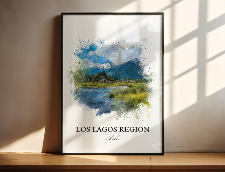 Los Lagos Region Wall Art, Los Lagos Print, Los Lagos Watercolor Art, Los Lagos Chile Gift, Travel Print, Travel Poster, Housewarming Gift