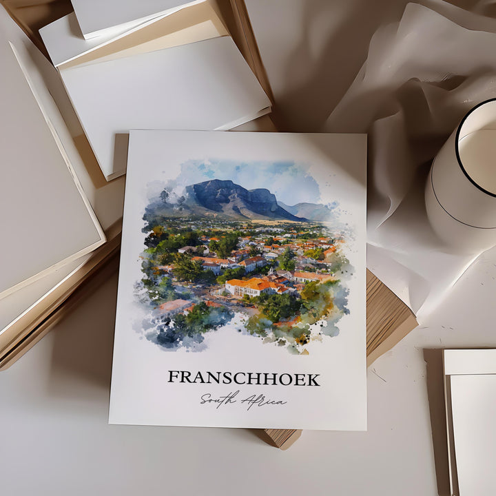 Franschhoek Wall Art, Western Cape Print, South Africa Watercolor Art, Franschhoek SA Gift, Travel Print, Travel Poster, Housewarming Gift
