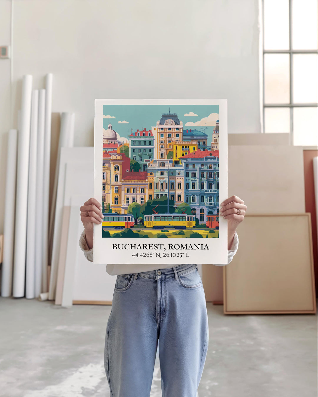 Bucharest Art, Bucharest Retro Travel Art, Bucharest Romania Home Decor, Romania Gift, Romania Travel Art, Travel Prints, Housewarming Gift