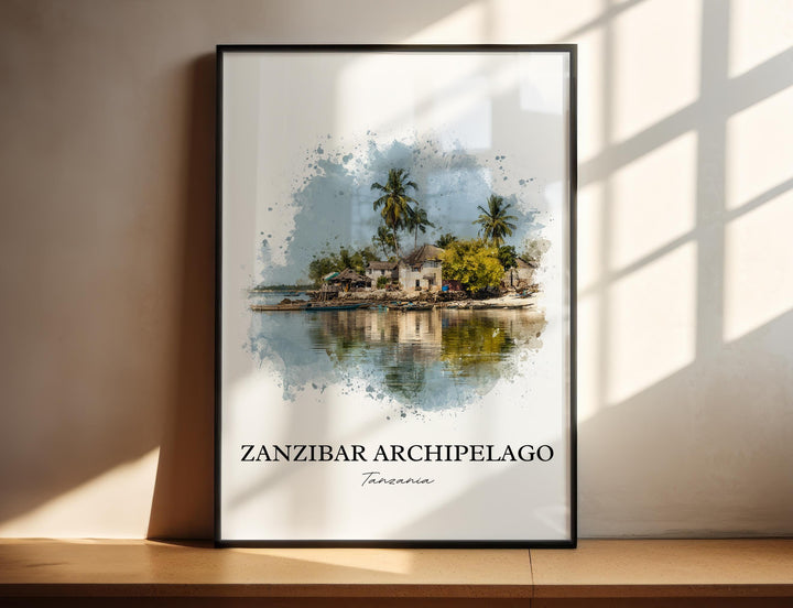Zanzibar Wall Art, Zanzibar Print, Zanzibar Watercolor Art, Tanzania Gift, Tanzania Travel Print, Travel Poster, Housewarming Gift