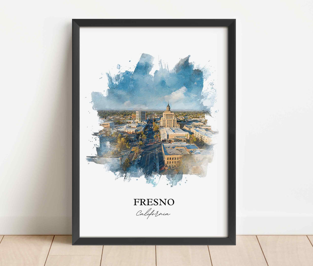 Fresno, California Wall Art, Fresno Print, Fresno Watercolor Art, Fresno California Gift, Travel Print, Travel Poster, Housewarming Gift
