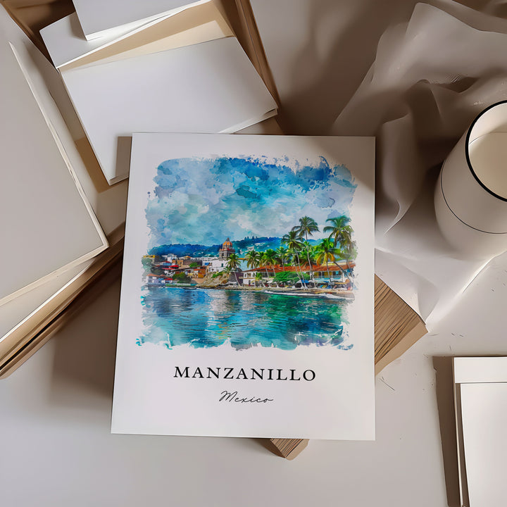 Manzanillo Mexico Wall Art, Colima MX Print, Manzanillo Watercolor Art, Manzanillo MX Gift,