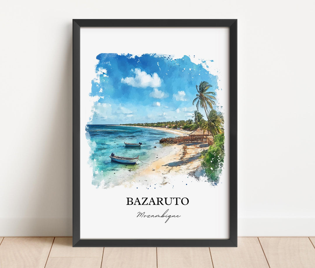 Bazaruto Wall Art, Bazaruto Island Print, Mozambique Watercolor Art, Bazaruto Gift, Travel Print, Travel Poster, Housewarming Gift