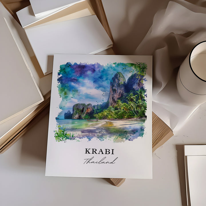 Krabi Thailand Wall Art, Krabi Print, Krabi Thailand Watercolor, Krabi Thailand Gift,